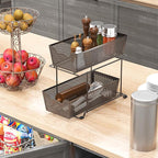 Simple Houseware Cabinet 2 Tier Perforated Basket Drawer, Bronze - 2 Pack