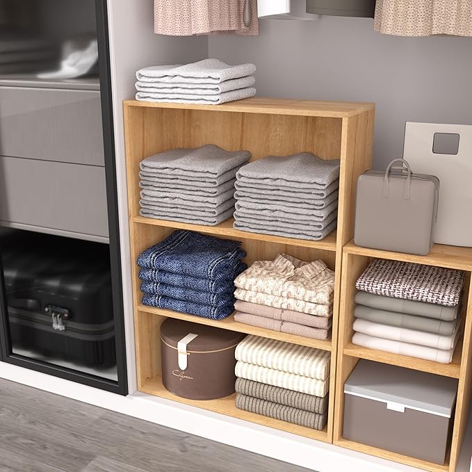 Wooden 4 Cube Storage Organizer,4 Tier Low Bookcase Storage Display Organizer, 44 Inch Versatile Cubes Shelf and Cubby Unit f