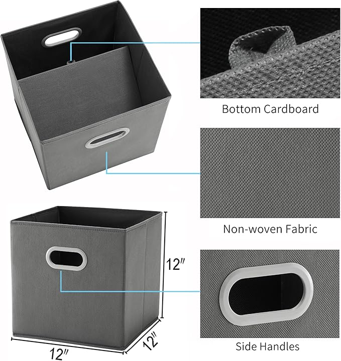 MAX Houser Fabric Storage Bins Cubes Baskets Containers with Dual Plastic Handles for Home Closet Bedroom Drawers Organizers 