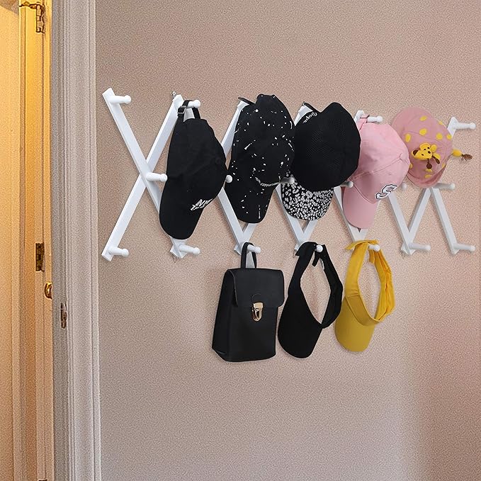 WEBI Accordion Wall Hanger,Expandable Wooden Coat Rack,Accordion Hat Rack for Wall,Accordion Hook Rack for Hats,Caps,20 Peg H