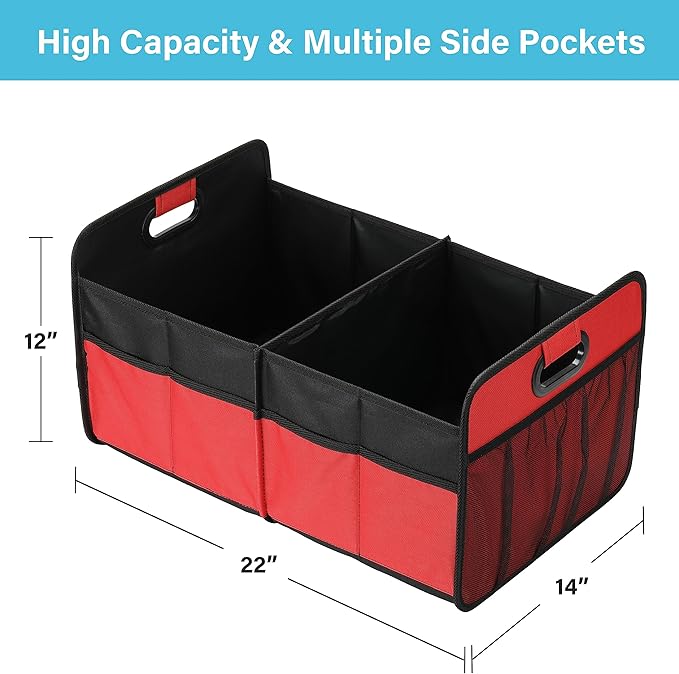 Simple Deluxe Trunk Organizer for Car/SUV/Truck, Collapsible 2 Compartment Automotive Storage Box, 600D Waterproof Oxford Polye