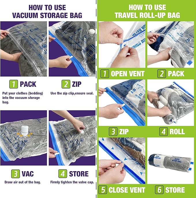 HIBAG Vacuum Storage Bags with Electric Pump, Vacuum Seal Bags for Clothing, Pillows, Blanket Bedding Comforters, 20 pack