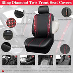 CAR Pass Bling Car Seat Covers Full Set, Shining Rhinestone Diamond Waterproof Faux Leather, Rear with Zipper, Universal Fit Automotive Glitter Crystal Sparkle Strips for Women Girl, Black Red