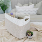 OrganiHaus Rope Baskets for Shelves - Set of 3 Woven Storage Baskets for Organizing, Closet & Toy Storage - Light Honey/Off-W