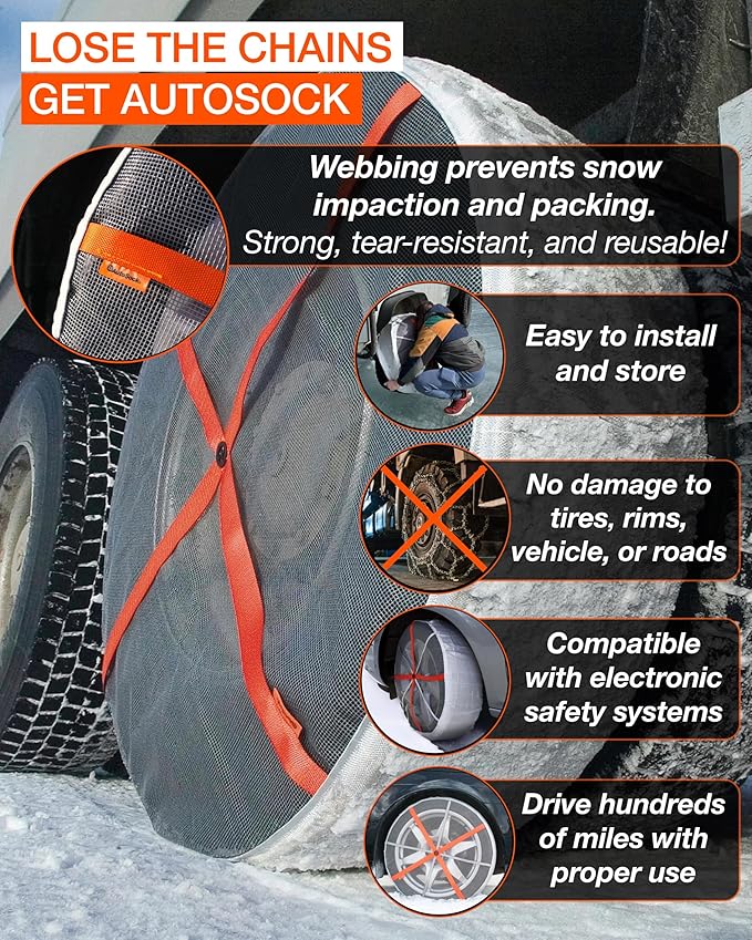 AutoSock for Commercial Vehicles and Trucks AL64, Snow Socks for Tires, Pack of 2