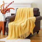 BATTILO HOME Mustard Throw Blanket with Fringe Geometric Bed Gold Yellow Throws Breathable Decorative Large Throw for Couch S