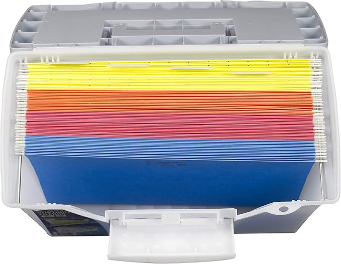Storex Portable File Box with Organizer Lid, 17.13 x 9.63 x 11 Inches, Frosted/Silver (STX61511U01C)
