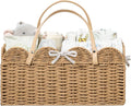 HBlife Large Baby Diaper Caddy, Paper Rope Scalloped Storage Baskets Nursery Bin with Removable Divider, Portable Car Organiz