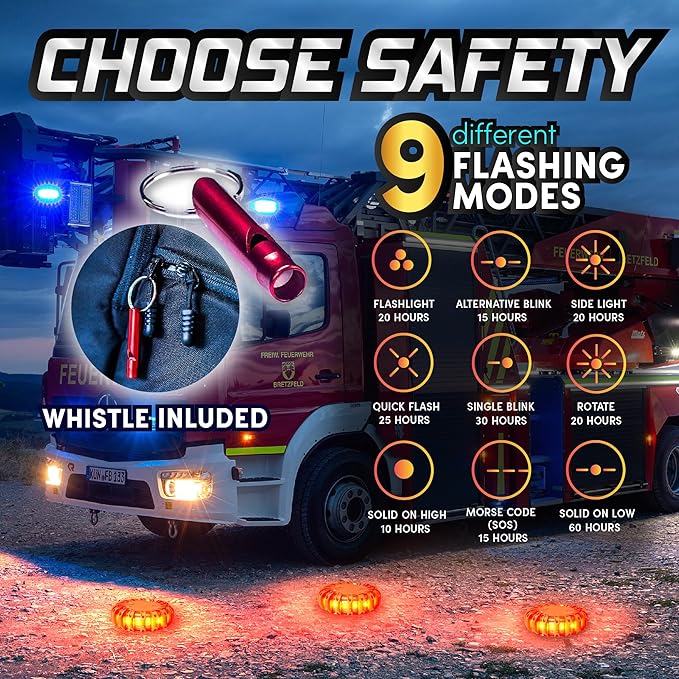 Marcala 6‑Pack LED Road Flares | DOT Compliant Emergency Lights for Vehicles with Batteries, Whistle & Case | Flares Emergenc