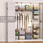 Sonyabecca 3-Tier Hanging Closet Organizer, Foldable Cabinet Wire Storage Basket Bins with 5 S Hooks, Closet Shelves & Hangin