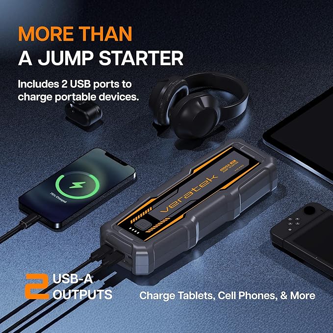 ReelCharge - Veratek V10 Pro 4000A Car Battery Jump Starter Portable (10.0L Gas & 8.0L Diesel) - 12V Lithium Battery Booster