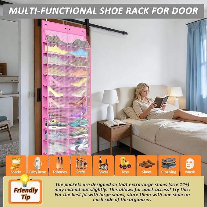 Kotkn 24-Pair Over Door Shoe Organizer for Family & Kids, Double Sided | Hanging Storage for Sneakers, Boots, Toys & Room Org
