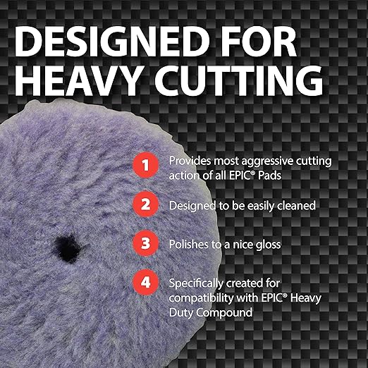 Malco Epic Purple Wool Heavy Duty Pad 6.25 inch – Orbital Polishing Pad for P1500 Sand Scratches/Use with Malco Epic Heavy-Duty Compound (109032) / Swirl-Free and Dust-Free Finish (840004)