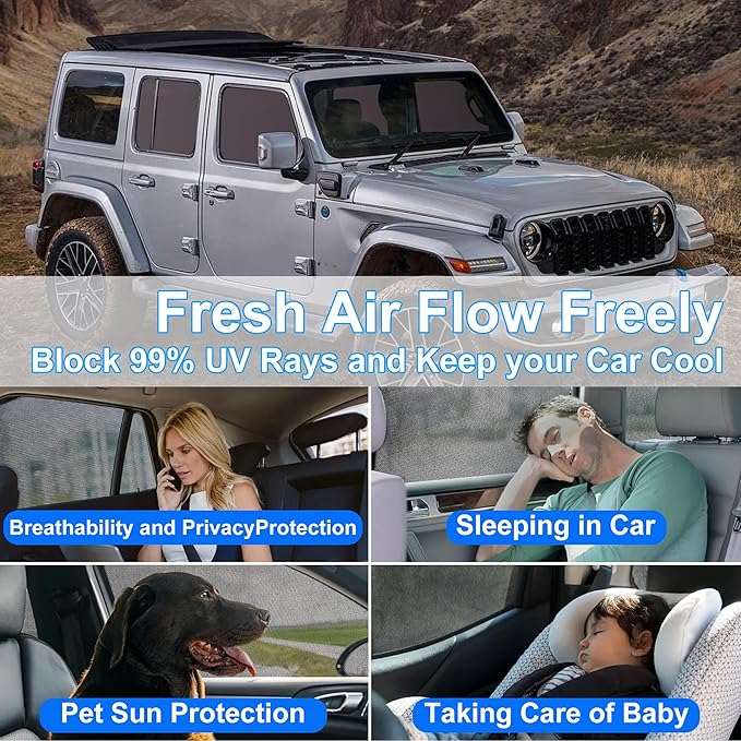 Front Side Half Window Shade Foldable Custom Fit for 2018-2025 Je-ep Wrangler JL Car Window Shades for Side Window Sun Shade UV Protection Heat Insulation for Camping Sleeping 4PCS