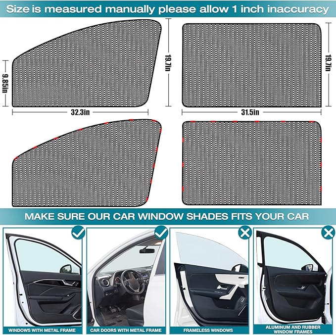 ZATOOTO Car Window Shades for Side Window Sun Shade for Car Window Magnetic Mesh Car Window Screen for Easy Installation Breathable UV Protection Universal for Most Car Perfect for Camping Travel Nap