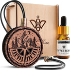 Wood Car Air Freshener — Handmade Car Air Freshener — Compass Mountains Designed Fragrance Oil Diffuser in Wooden Gift Box — 