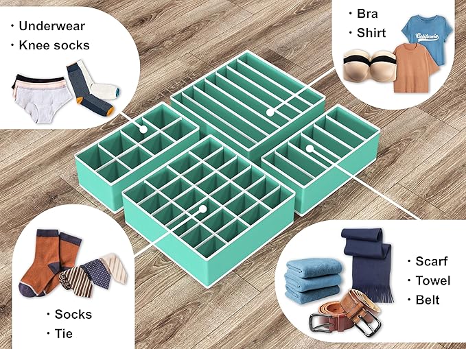 Simple Houseware 4-Pack Drawer Organizer Set - Closet Dividers for Underwear, Socks, Bras, Scarves, Ties - Foldable Non-Woven
