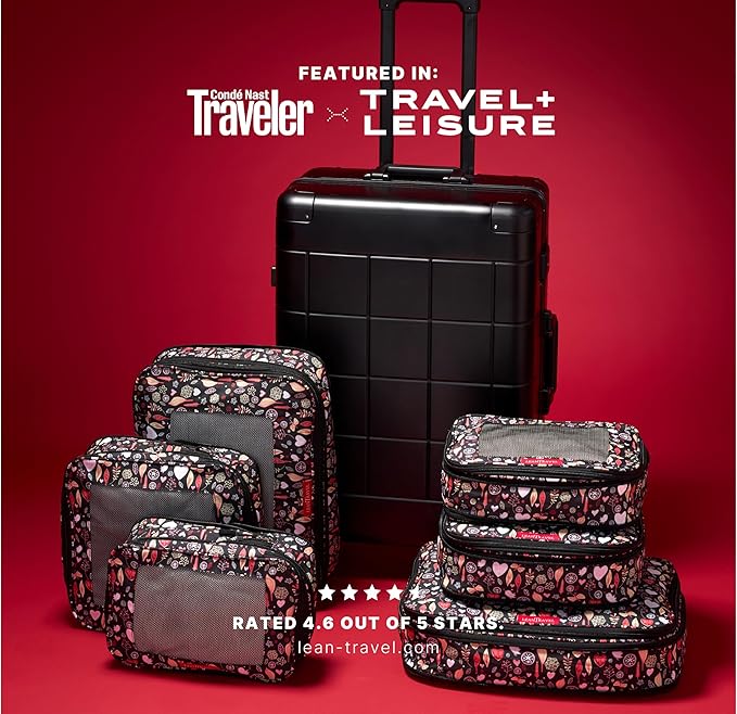 LeanTravel Premium Compression Packing Cubes for Travel - Suitcase Organizer Bags with Double Zipper & Breathable Mesh Panel 