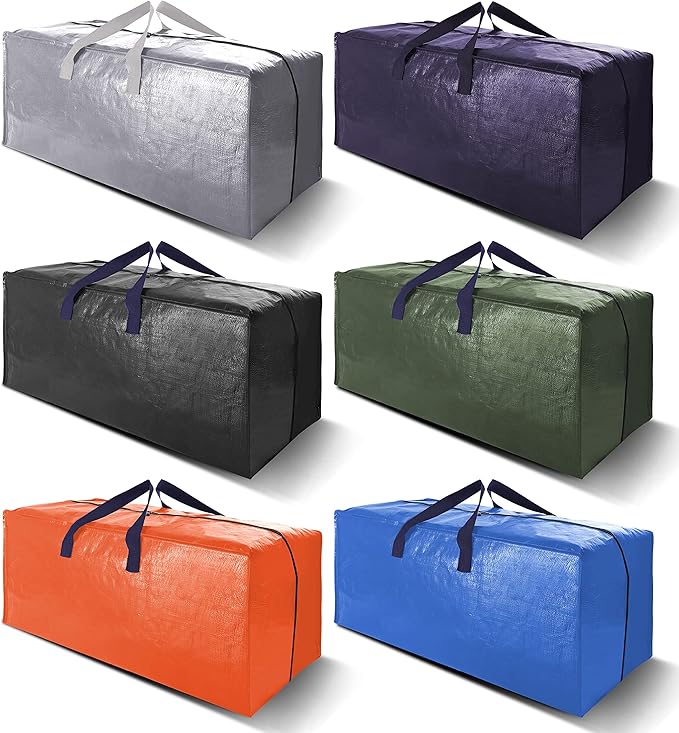 VELVETSURE Heavy Duty Extra Large Moving Bags W/Backpack Straps - Strong Handles & Zippers, Storage Totes For Space Saving, F
