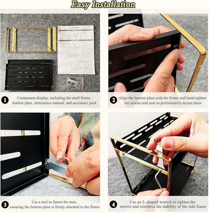 2-Tier Black and Gold Carbon Steel Bathroom Counter Organizer - Skincare Cosmetic Display Tray for Perfume, Makeup, Bathroom,