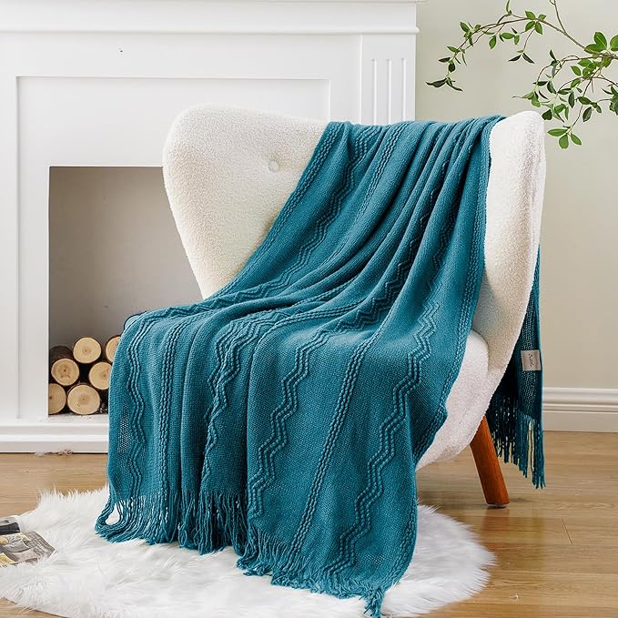 BATTILO HOME Teal Blue Throw Blanket for Couch, Decorative Throw Blanket for Sofa Bed Room Home Decor, 50"x60"
