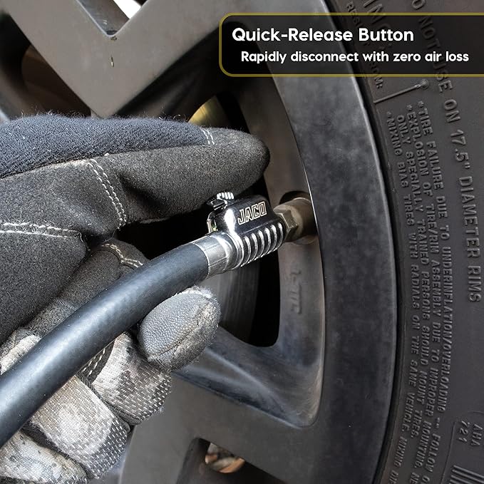 JACO Lightning S2X Tire Inflator Hose Extension Self Locking Nozzle | Patented Lock-on Air Hose Adapter for Tire Pumps (Open Flow)