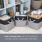OrganiHaus 12x12 Cube Storage Bins 4 Pack, Foldable Cube Storage Organizer w/ Rope Handles, Collapsible Fabric Bins for Toys,