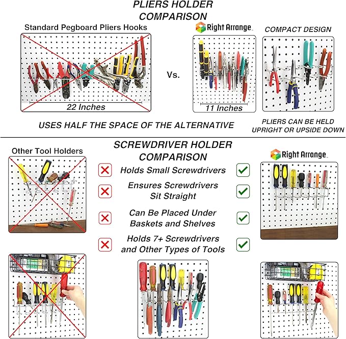 Peg Board Hooks for Hanging Tools with Bins and Baskets – Tool Organization Accessories Kit – Organizer Set of 1 inch, 2 inch