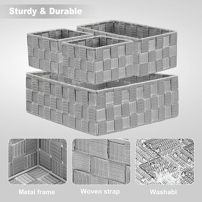 Posprica Drawer Organizer Bins,Woven Strap Storage Box Cube Basket Containers Divider for Organizing drawers, Shelves, Closet