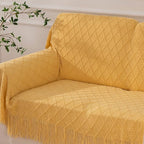 BATTILO HOME Mustard Throw Blanket with Fringe Geometric Bed Gold Yellow Throws Breathable Decorative Large Throw for Couch S