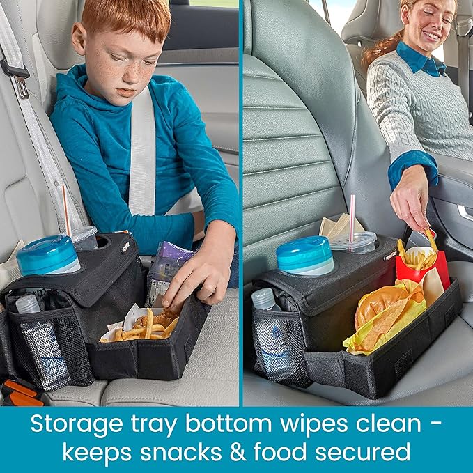 High Road CarHop Jr - Car Organizer with Cup Holders and Storage or Eating Tray for Car - Front Seat Organizer for Drivers and Back Seat Organizer for Kids and Adults