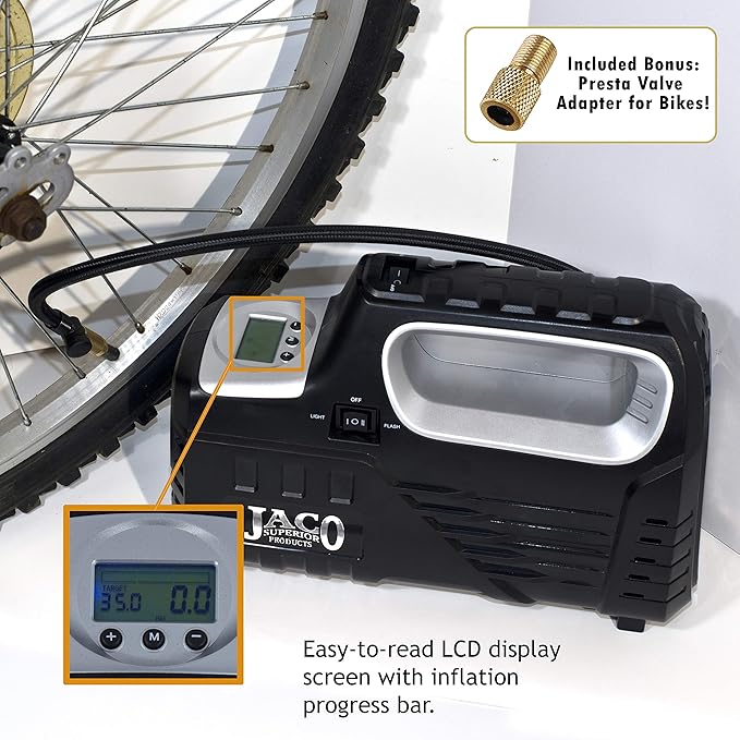 JACO SmartPro 2.0 AC/DC Digital Tire Inflator Pump - Automatic Portable Air Compressor (12V DC, 110-120V AC)
