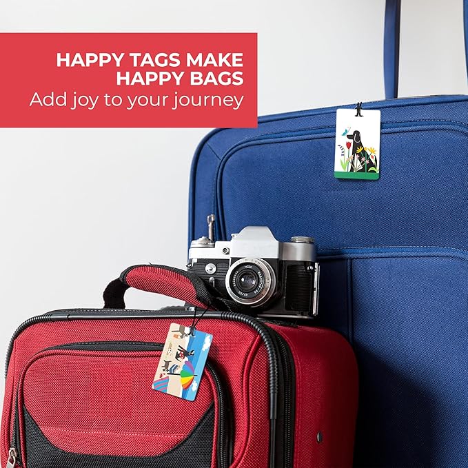 R. Nichols Dogs Luggage Tag Set - Sturdy Waterproof Plastic Travel Labels for Baggage, Suitcases, Backpacks, and Diaper Bags,