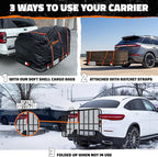 Mockins 60"x36"x6" XL Folding Trailer Hitch Cargo Carrier & 35 Cu.Ft. Tow Hitch Cargo Carrier Bag | 500 Lbs. Capacity Luggage Rack for SUV Car Truck & Soft Waterproof Trailer Rack Bag with Accessories