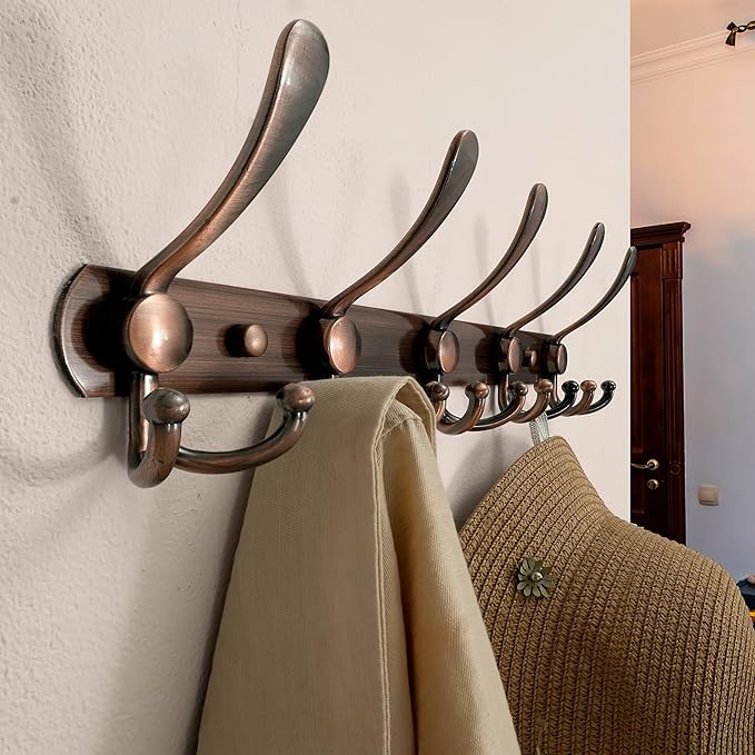 Dseap Wall Mounted Coat Rack - 5 Tri Hooks, Heavy Duty, Stainless Steel, Metal Coat Hook Rail for Coat Hat Towel Purse Robes 