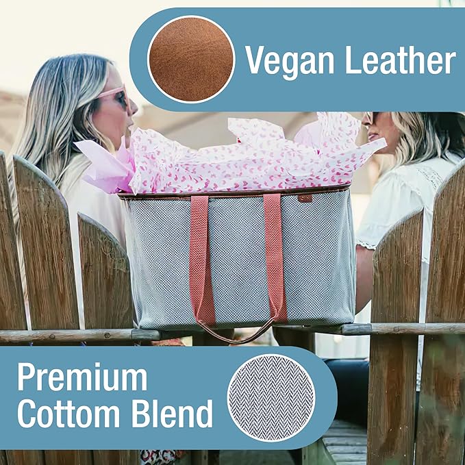 CleverMade Collapsible LUXE Tote - Reusable Grocery Shopping Storage Bag Organizer w/Handles Reinforced Bottom
