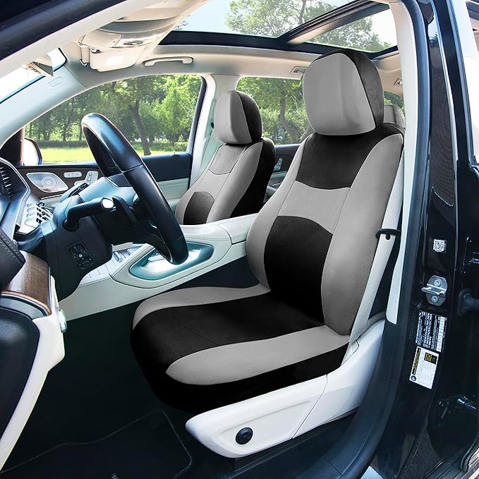 FH Group Car Seat Covers Full Set Cloth - Universal Fit, Automotive Seat Covers,Low Back Front Seat Covers,Airbag Compatible,