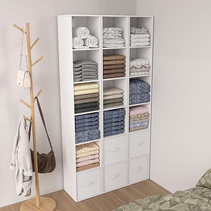 White Cube Shelf, 6 Cube Storage Organizer, 6-Tier Cube Storage Shelf, Freestanding Low Bookcase for Living Room Decor, Bedro
