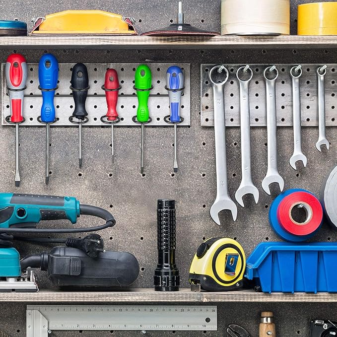 Ripeng 4 Pieces Pegboard Screwdriver Holders Peg Board Organizer Accessories Multi Ring Tool Holders Six Tool Organizer Racks