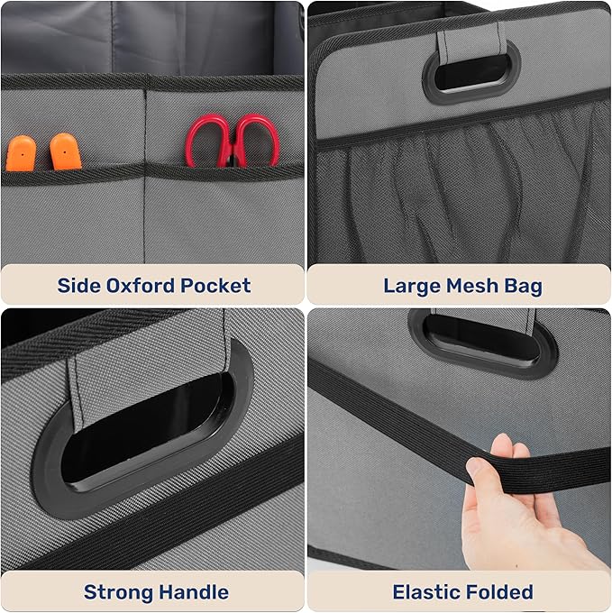 YSSOA Trunk Organizer for Car/SUV/Truck, Collapsible 2 Compartment Automotive Storage Box, 600D Waterproof Oxford Polyester