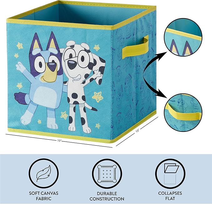 Bluey Set of 2 Collapsible Storage Cubes,10"x10"x10" Fabric Bins for Kids, Spacious Foldable Toy Organizer Boxes for Bedroom,