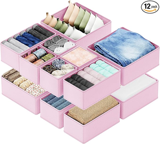 SpaceAid Drawer Organizer Clothes, 12 Pack Dresser Organizer Bins for Nursery, Closet Organization and Storage Dividers for C