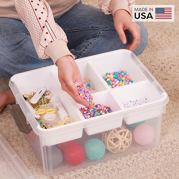 Citylife 17 QT Plastic Storage Box with Removable Tray Craft Organizers and Storage Clear Storage Container for Organizing Be