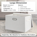 Graciadeco Large 17" 36 Quart Collapsible Stackable Storage Bins with Lids, 5 Packs White Linen Fabric Closet Boxes with Lids
