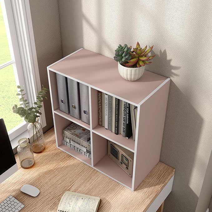Homes: Inside + Out Apexa 4-Cube Storage Organizer Shelves, Stackable Wood Bookcase Fits Cubby Bins for Organization, Dorm Te