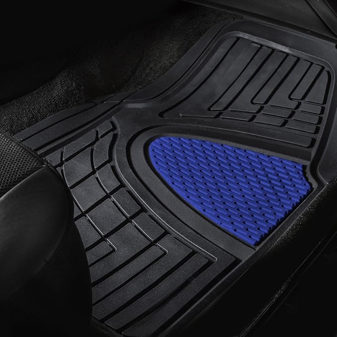 FH Group Premium Liners Tall Channel Trimmable All Weather Rubber Full Set Car Floor Mats (Blue) w. Trimmable All-Season Cargo Liner (Black) - Universal Fit for Cars Trucks and SUVs