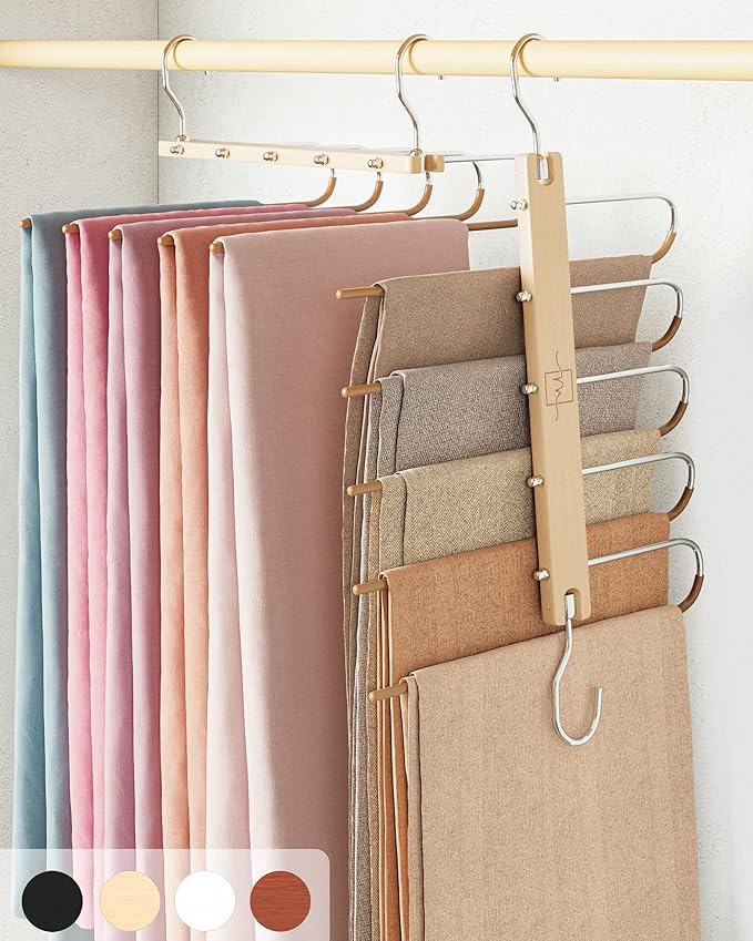 MORALVE Pants Hangers Space Saving - European Beechwood Scarf and Jean Hangers - Closet Organizer and Space Saver Pant Rack, 
