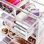 Sorbus Acrylic Makeup Organizer Set, 6-Drawer Vanity & Countertop Cosmetic Storage with Small & Wide Drawers, Clear Makeup St