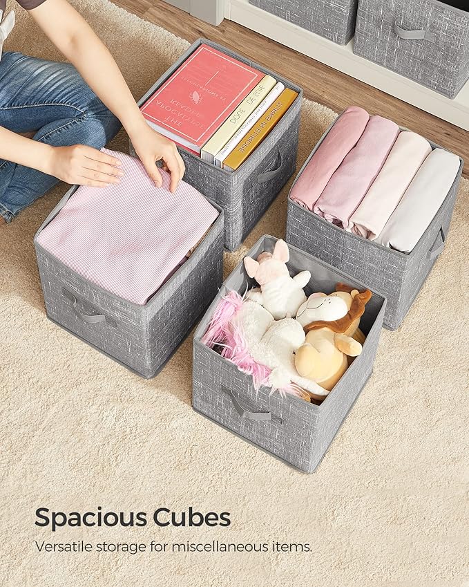 SONGMICS Storage Cubes, 11-Inch Non-Woven Fabric Bins with Double Handles, Set of 6, Closet Organizers for Shelves, Foldable,