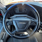 18-Inch Genuine Leather Steering Wheel Cover for Semi Trucks – Black with Blue Stripes, Universal Fit Heavy-Duty Non-Slip Grip, Comfortable Control, Easy Installation